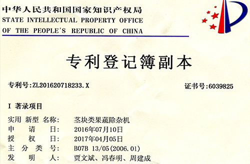莖塊類(lèi)果蔬除雜機(jī)實(shí)用型zhuanli